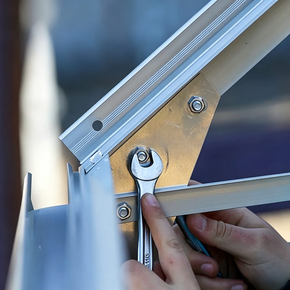 Hot-dip galvanized greenhouse frame bracket and bolts on site