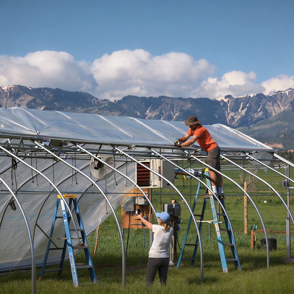 Installing polyethylene film cover on a single-span greenhouse tunnel